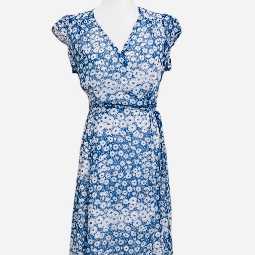 Urban Outfitters Jessica Cap Sleeve Blue Floral Dress